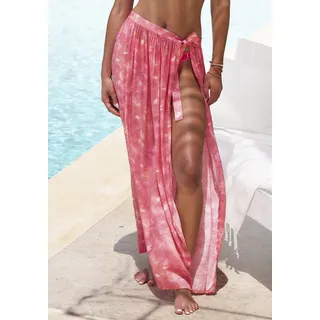 Wickelrock S.OLIVER "für den Strand mit Alloverprint aus leichter Webware", Damen, Gr. 34, rot (rot bedruckt), Web, Obermaterial: 60% Viskose, 40% Polyester, bedruckt, figurumspielend lang, Röcke Wickelrock, Strandrock mit Blumenmuster, luftiger Maxirock, leichtes Beach-Coverup