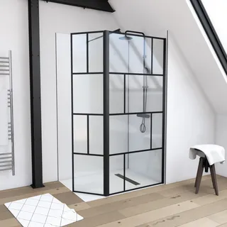 Aurlane MARWELL Walk-In-Dusche mit Falttür 90 + 40 x 195 cm schwarz transparent