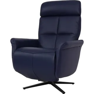 Relaxsessel HWC-L10, Design Fernsehsessel TV-Sessel Liegesessel, Liegefunktion drehbar, Voll-Leder blau - Blau