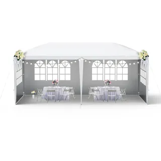 Sessamen-LP Pavillon 3x6m Wasserdicht - Partyzelt Gartenpavillon mit 6 Seitenwänden Camping Festpavillon für Garten, Party, Hochzeit, Weiß - Weiß