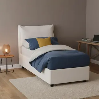 Talamo Italia Einzelbett Cristina, Containerbett mit Kunstlederbezug, 100% Italy, Frontöffnung, passend für Matratze 80x200 cm, Weiß