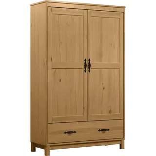 Home Affaire »Sandnes Kieferschrank Schlafzimmer Schrank TOPSELLER weiß« natürlicher Landhaus-Look B/T/H: 96x38x155cm, 1 Stk. tlg. Drehtürenschrank aus Massivholz mit besonderen Metallgriffen