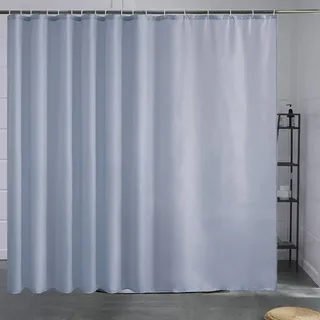 Furlinic Duschvorhang Überlänge Badvorhang Anti-schimmel für Dusche und Badewanne Textile Vorhänge aus Stoff Antibakteriell Wasserdicht Grau Blau Extra Breit 275x180cm mit 18 Duschringen.