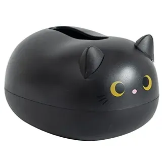 Cyrank Cartoon-Katzen-Taschentuchbox, Taschentücher Box, Kunststoff-Taschentuchbox Schwarz, Toilettenpapierhalter Katze, Kawaii Kunststoff Taschentuchspender Cartoon Tissue Box(Schwarz)