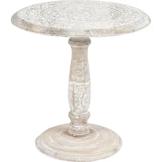 BELIANI Beistelltisch Hellbraun und Weiß Mango Holz  61 cm mit Säulenfuß Rund Rustikal Retro Salon Wohnzimmer Diele Flur Schlafzimmer Esszimmer - Braun, Weiß