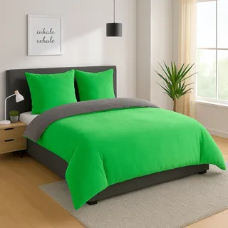 Heimtexland Teddy Flanell Wende Bettwäsche Set I Winter Bettbezug I kuschelig weich und warm I 2 Kopfkissen 80x80 I Bettdecke 200x200 I Cashmere Touch Geschenkidee Weihnachten Typ751 Grün - Grün