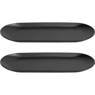 2 Stück Deko Tablett Schwarz, Dekotablett, Dekoschale Schmuckschale Schwarz, Servierteller, Bad Tisch Tablett Ablageschale Metall, als Obstschale, Dessertschale, Kerzentablett, Schlüsselablage