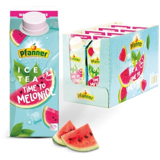 Pfanner Eistee Wassermelone - 8 x 750 ml Vorratspack - direkt aufgebrühter Tee mit Wassermelone – Ice Tea Karton