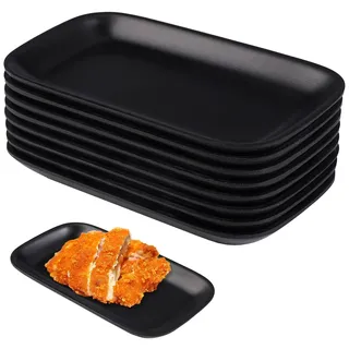8 Stück Klein Servierteller, 15.5 x 8.8 x 2 cm Teller Rechteckig Schwarz Matt Wiederverwendbar Frühstücksteller Teller Rechteckig Länglich Dessert für Snacks, Desserts, Kleinen Beilagen, Sushi, Grill