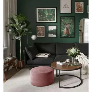 Runde CIRI-Bank mit Pouf Wotan Eiche Artisan Stirling - Schwarz, Weiß, Grün, bordeaux, Blau, Grau, Beige, Hellblau, Rosa, Gelb