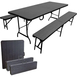 Bierzeltgarnitur Set mit 2xBierbank und 1xBuffettisch,schwarz, klappbar - Schwarz
