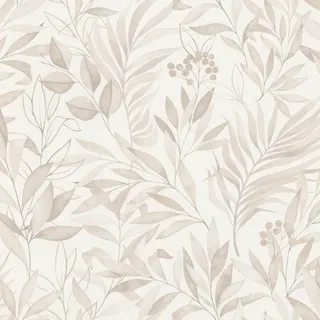 Rasch Textil Rasch Tapete 286069 - Helle Papiertapete mit Blättern in moderner Aquarelloptik- 10,05m x 0,53m