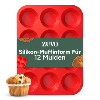 Zuvo Muffinform aus Silikon, antihaftbeschichtet, 23 x 31 cm, Rot, 12 Stück