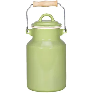 Krüger Emaille Milchkanne Juist 2,0 L | Für Milch, Saft & Dekoration | PFAS-frei | Schnitt- & kratzfeste Emaille | Mit Deckel & Holzgriff | Spülmaschinengeeignet | Landhaus-Design