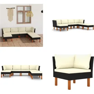 vidaXL 7 tlg. Garten Lounge Set mit Kissen Poly Rattan Schwarz - Garten-Sofa-Set - Garten-Sofa-Sets - Gartenmöbel Set - Gartenmöbel Sets - Schwarz