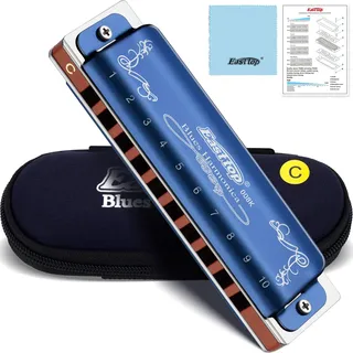 East Top Mundharmonika C 10 Loch 20 Töne mit blauem Gehäuse, Diatonische Blues Mundharmonikas blau Für professionelle Spieler, Anfänger, Studenten, Erwachsene, als Geschenk