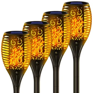Solarlampen für Außen Garten, 33LED Solarfackeln mit Flammeneffekt, IP65 Wasserdicht Solar Fackeln Gartenfackeln für Draußen 4 Stück für Hinterhöfe, Gärten, Rasen