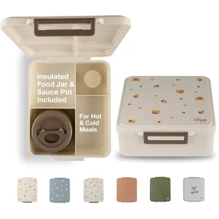 Citron - Grand Lunchbox mit 4 Fächern für Kinder - inklusive 1 Thermos-Lebensmittelglas und 1 Saucenbehälter | auslaufsichere und BPA-freie Lunchbox für Kinder - Zitrone