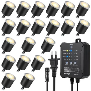 SMY Lighting 20er Dimmbare Terrassen Einbaustrahler LED Aussen, mit Timing und Fotozellensensor, Ø32mm 12V 0,6W Bodeneinbaustrahler Wasserdicht für Garten Holzbrücke Balkon Gehweg, Warmweiß