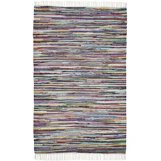 Andiamo Multi - handgewebter Flickenteppich Boho aus 100% Baumwolle, waschbarer Teppich und Läufer für Wohnzimmer, Flur & Küche, 50 x 80 cm