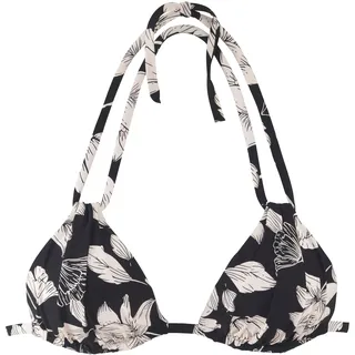 Triangel-Bikini-Top S.OLIVER "Lady", Damen, Gr. 44, Cup C/D, beige (schwarz, creme), Microfaser, Recycling-Polyamid, geblümt, Bikini-Oberteile Triangel-Bikini-Top, mit floralem Design