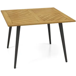 FANTASK Balkontisch für 4 Personen, Gartentisch mit Schirmloch, Outdoor Tisch aus Akazienholz, 107x107cm, für Balkon, Terrasse, Garten, Natur + Schwarz