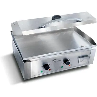 LITTLE BALANCE 8473 Aquitaine Pro Plus, professionelle elektrische Grillplatte, 2 Kochzonen, mit Deckel, 3500 W, hergestellt in Frankreich, vollständig aus Edelstahl