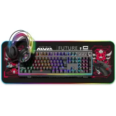 Hyrican Eingabegeräte-Set »Striker Gaming Set Tastatur, Maus, Headset + Mauspad, kabelgebunden«, ST-MK91, ST-GM005, ST-GH707, ST-MP25B, RGB-Beleuchtung, USB, schwarz, schwarz