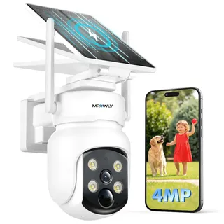 Mrowly 2.5K 4MP Überwachungskamera Aussen Solar, 360°PTZ | 2,4/ 5GHz WLAN Kamera Outdoor Kabellos mit Solarpanel, PIR Bewegungsmelder, Farbnachtsicht, 2-Wege-Audio,ip66
