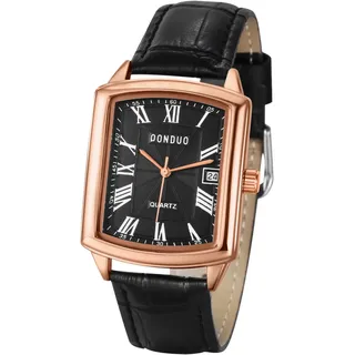 OIDEA Herren Uhren Leder Rechteckig: Schwarz Armbanduhr Analog Quarz Herrenuhr Datum Kalender Uhr Römische Ziffern Geschäfts Beiläufige Wasserdicht mit Leder Armband Geschenk für Männer