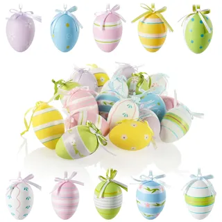com-four® 18x Deko-Aufhänger Ostern - Ostereier aus Kunststoff zum Aufhängen - Bunte Ostereier für den Osterstrauß mit Muster (18 Stück - 6 Farben - Mix 2)