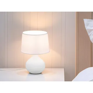LED Tischlampe mit Keramikfuß & Stoffschirm Weiß, Nachttischlampe, Höhe 29cm - Weiß