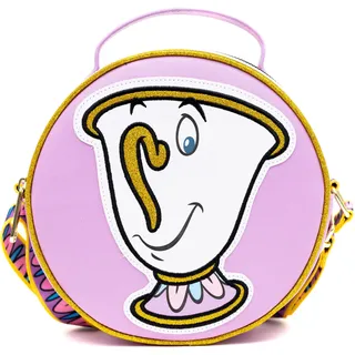 Disney Tasche, Crossbody, rund, Die Schöne und das Biest Chip Posen, Lavendel, veganes Leder, Pink, 8.0" x 8.0"