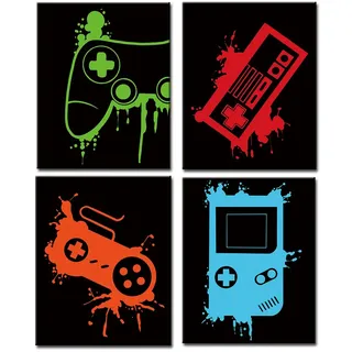 ANHUIB Videospiel-Kunstdruck, Aquarell-Gaming-Themen-Poster, 4er-Set (20,3 x 25,4 cm, ungerahmt), perfekt für Kinder, Jungen, Schlafzimmer-Dekoration