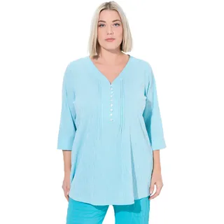 Ulla Popken Damen große Größen Übergrößen Plus Size Bubble-Tunika, Herzausschnitt, Biesen, 3/4-Arm tiefes Aqua 54+ 797456740-54+