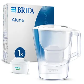 BRITA Wasserfilter-Kanne Aluna weiß (2,4l) inkl. 1x MAXTRA PRO All-in-1 Wasserfilterkartusche – Filterkanne reduziert Kalk, Chlor, Metalle wie Blei & Kupfer, geschmacksstörende Stoffe im Wasser