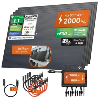 Solarway® 2000Wp / 800W Balkonkraftwerk komplett Steckdose - neuester Envertech 600-2000 Watt Wechselrichter
