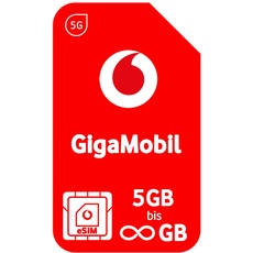 Vodafone Mobilfunktarif GigaMobil eSIM | 1 Karte - Wähle Deinen Tarif von 5GB bis Unlimited Datenvolumen | Aktion 24x20% Tarifrabatt | 5G-Netz | EU-Roaming | Telefon- SMS-Flat ins deutsche Netz