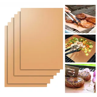 6 Stück bbq Grillmatte für Gasgrill, Grillmatten für Holzkohle und Elektrogrill, 40 x 33cm Grill Matten Gasgrill, Grillfolie, Grill Zubehör (Kupfer 1)