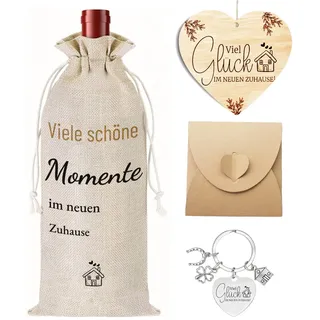 Einzugsgeschenke Wohnung Set mit, Weinflaschenbeutel und Glücksbringer, als ideales Einweihungsgeschenk Haus, für Hauswärmung und Richtfest Das Geschenk zum Einzug