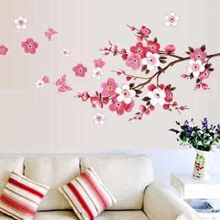 WandSticker4U®- Wandtattoo KIRSCHBLÜTE rot/rosa/weiß (107x64 cm) I Wandsticker Blumen Kirschblüten Sakura Blumen Aufkleber Frühling I Wanddeko Wohnzimmer Schlafzimmer Küche Bad Flur Möbel Aufkleber