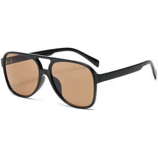 Retro Nachtsicht Rechteckige Sonnenbrille für Damen Herren Quadratische Doppelsteg UV400 Schutzbrille zum Autofahren (Schwarzer Tee)
