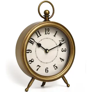 MICWIC Kaminuhr mit antikem Gold-Finish, Vintage-Tischuhr auf Ständer, dekorative Schreibtisch- und Regaluhr, rustikale Kaminuhr, Nicht tickend