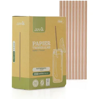 Mank Trinkhalme aus Papier, Papiertrinkhalme, Papier, Umweltfreundlich, Papierhalme Robust & Vielseitig einsetzbar, Strohhalme (250, Naturbraun, Ø 6 mm / 20 cm)