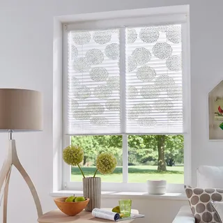 MY HOME Plissee »BELUM« Lichtschutz ohne Bohren verspannt im Fixmaß, Ausbrenner, Kreise, Blumen, Klemmträger, weiß