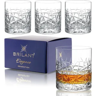 Brilant Avallon Whiskey Glasses Kristallgläser Set - Elegante Bleifreie Tumbler für Whisky, Rum und Cocktails - Präzise Handwerkskunst Wiskeygläser Set in Geschenkbox, Ideal als Whisky Gläser, 4 Stk.