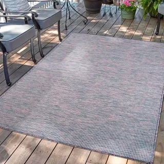 Outdoorteppich CARPET CITY "PALM 2778", blau (blau, pink), B:150cm H:5mm L:150cm, Polypropylen, Teppiche, Outdoorteppich, Läufer, Wetterfest & UV-beständig, für Balkon, Terrasse, Küche, flach