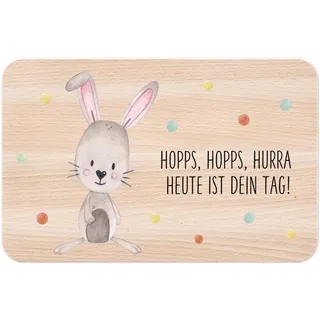wunderwunsch TOP - das Geschenk Holzbrett mit hochwertigem Druck für Kinder - personalisiertes Frühstücksbrettchen - Niedliche Premium Motiv-Brettchen mit niedlichen Tieren (Hase Spruch)