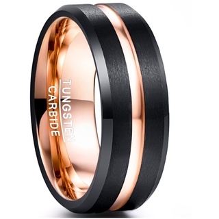 NUNCAD Ring Herren Verlobungsring Damen Schwarz Rosegold Wolframcarbid Ringe Freundschaftsringe Partnerringe 8mm Matt Größe 60