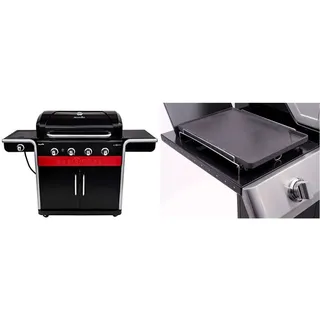 Char-Broil Gas2Coal 440 Hybrid Grill - 4 - Brenner Gas & Kohlegrill mit Seitenbrenner, Schwarz & 140 515 - Gussgrillplattenaufsatz für Seitenbrenner alle Char-Broil Modelle.